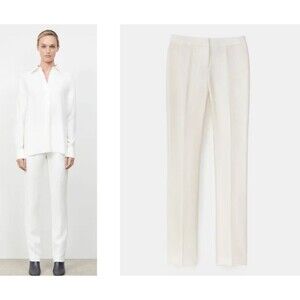 Lafayette 148 Barrow Women Size 4 Cream Linen Straight Leg Pants Trouser Office